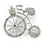 Retro Clear Crystal Bicycle Brooch In Silver Tone Metal - 40mm W - view 3