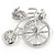 Retro Clear Crystal Bicycle Brooch In Silver Tone Metal - 40mm W - view 5
