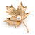 Gold Tone, Clear Crystal Maple Leaf Brooch with Etched Detailing - 55mm L - view 2