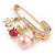 Medium Crystal Safety Pin Brooch with Charms In Gold Plated Metal - 50mm - view 5
