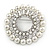 Clear Crystal, White Faux Glass Pearl Wreath Brooch In Silver Tone Metal - 40mm D - view 5