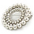 Clear Crystal, White Faux Glass Pearl Wreath Brooch In Silver Tone Metal - 40mm D - view 2
