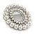Clear Crystal, White Faux Glass Pearl Wreath Brooch In Silver Tone Metal - 40mm D - view 3