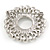 Clear Crystal, White Faux Glass Pearl Wreath Brooch In Silver Tone Metal - 40mm D - view 4