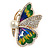 Green/ Blue/ Yellow Enamel Crystal Butterfly Brooch/ Pendant In Gold Plated Metal - 50mm