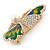 Green/ Blue/ Yellow Enamel Crystal Butterfly Brooch/ Pendant In Gold Plated Metal - 50mm - view 4