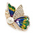 Green/ Blue/ Yellow Enamel Crystal Butterfly Brooch/ Pendant In Gold Plated Metal - 50mm - view 5