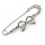 Silver Plated Clear Crystal Safety Pin Brooch With Bow Motif - 65mm L