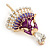 White/ Purple Enamel, Crystal Ballerina Brooch In Gold Tone Metal - 55mm L - view 3