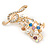 Gold Plated Multicoloured Crystal Musical Notes Brooch - 50mm L - view 2