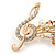 Gold Plated Multicoloured Crystal Musical Notes Brooch - 50mm L - view 4