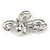 Clear Crystal, Faux Pearl Fancy Bow Brooch In Silver Tone Metal - 60mm L - view 3