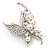 Silver Tone Crystal Faux Pearl Asymmetrical Wings Butterfly Brooch - 60mm - view 3