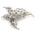 Silver Tone Crystal Faux Pearl Asymmetrical Wings Butterfly Brooch - 60mm - view 4