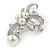 Clear Crystal Faux Glass Pearl Bow Brooch In Silver Tone Metal - 50mm L - view 2