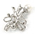 Clear Crystal Faux Glass Pearl Bow Brooch In Silver Tone Metal - 50mm L - view 4