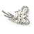 Fancy Faux Pearl, Clear Crystal Bow Brooch In Silver Tone Metal - 65mm L - view 2