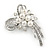 Fancy Faux Pearl, Clear Crystal Bow Brooch In Silver Tone Metal - 65mm L - view 3