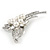Fancy Faux Pearl, Clear Crystal Bow Brooch In Silver Tone Metal - 65mm L - view 4