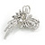Fancy Faux Pearl, Clear Crystal Bow Brooch In Silver Tone Metal - 65mm L - view 5