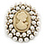 Victorian Inspired Faux Pearl Cameo Brooch In Antique Gold Tone - 55mm