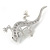 Rhodium Plated Clear Crystal Lizard Brooch - 55mm L