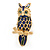 Small Enamel Owl Brooch In Gold Plated Metal (Dark Blue/ Dark Green) - 35mm L