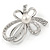 Small Crystal Faux Pearl Bow Brooch In Rhodium Plated Metal - 40mm L - view 2