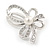 Small Crystal Faux Pearl Bow Brooch In Rhodium Plated Metal - 40mm L - view 3