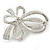 Small Crystal Faux Pearl Bow Brooch In Rhodium Plated Metal - 40mm L - view 4