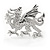 Small Textured Dragon Brooch In Rhodium Plated Metal - 26mm Across