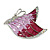 Pink/ Purple Enamel AB crystal Butterfly Brooch In Rhodium Plated Metal - 45mm - view 5