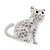 Small Clear Crystal Kitten Brooch In Rhodium Plated Metal - 28mm L - view 2
