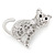 Small Clear Crystal Kitten Brooch In Rhodium Plated Metal - 28mm L - view 3