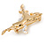 Polished Gold Tone Clear Crystal Horse Brooch - 40mm W - view 3