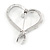 Rhodium Plated Clear/ Ab Crystal Open Asymmetrical Heart Brooch - 30mm L - view 3