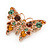 Crystal Butterfly Brooch In Rose Gold Tone Metal (Amber, Orange, Green, Citrine) - 43mm W - view 2