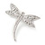 Stunning Small Clear Crystal Dragonfly Brooch In Rhodium Plating - 30mm L