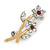 Stunning Two Tone Crystal Double Flower Brooch - 35mm L - view 4