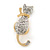 Small Two Tone Crystal Cat Brooch (Gold/ Silver Tone Metal) - 32mm L - view 2