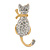 Small Two Tone Crystal Cat Brooch (Gold/ Silver Tone Metal) - 32mm L