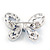 Small Blue Crystal Butterfly Brooch In Rhodium Plated Metal - 35mm L - view 4