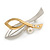 Two Tone Double Abstract Crystal with Faux Pearl Leaf Brooch - 45mm L - view 3