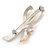 Two Tone Double Abstract Crystal with Faux Pearl Leaf Brooch - 45mm L - view 5