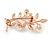Stunning Small Crystal, Faux Pearl Floral Brooch In Rose Gold Tone Metal - 35mm L - view 3