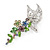 Multicoloured Crystal Butterfly and Flower Motif Brooch In Silver Tone Metal - 45mm L - view 2