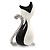 Black/ White Clear Crystal Cat Brooch In Rhodium Plated Metal - 33mm L