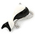 Black/ White Clear Crystal Cat Brooch In Rhodium Plated Metal - 33mm L - view 3