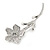 Rhodium Plated Clear Crystal Daisy Flower Brooch - 45mm L - view 3