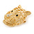 Statement Gold Plated, Crystal, Textured Tiger Head Brooch - 40mm L - view 3